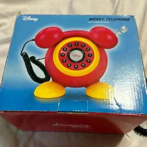 Vintage Disney Mickey Mouse Telephone Red Yellow Push Button DPH8020C